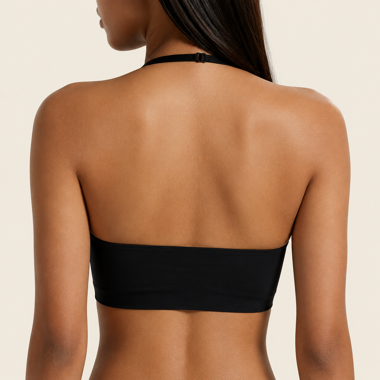 Halter strap configuration for high necklines